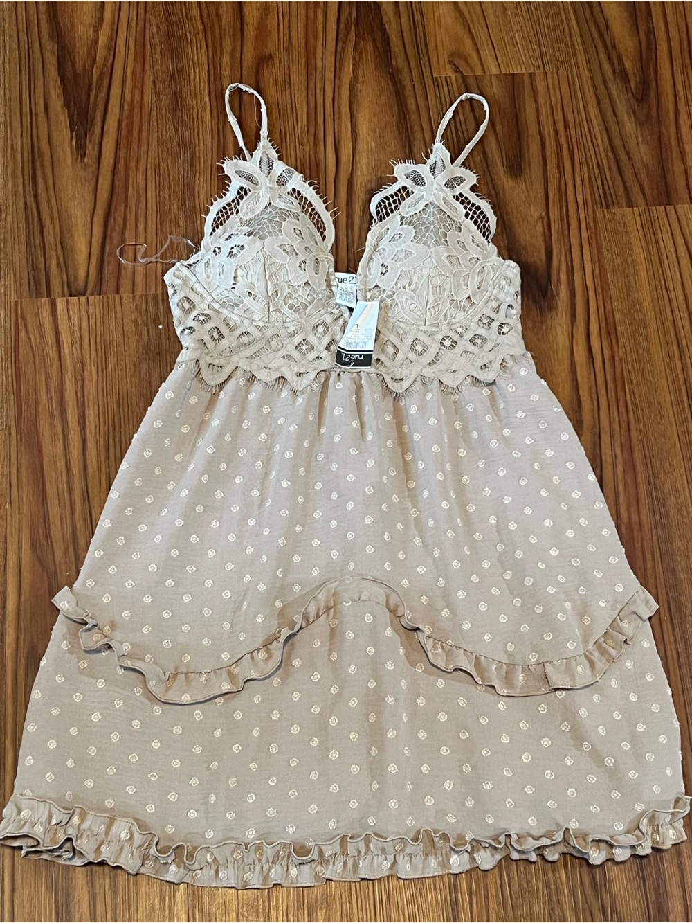 Rue21 Beige Lace & Dot Chemise